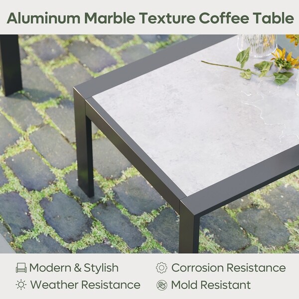 Aluminum Outdoor Side Table with LED Light and Marble Pattern Aluminum Table Top 23.6'' W X '23.6' L