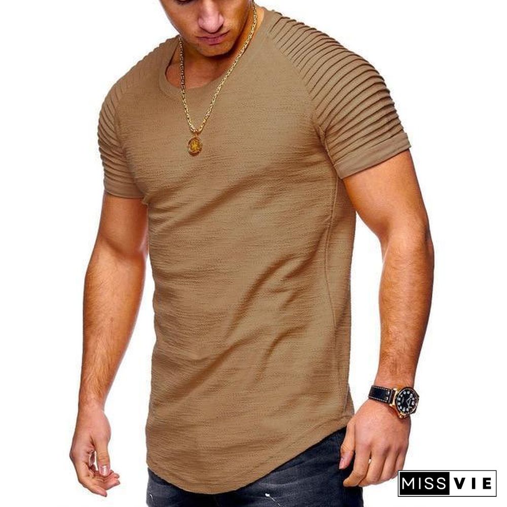 Summer Short Sleeve Men T Shirt Cotton Blended Solid Mens T-shirt