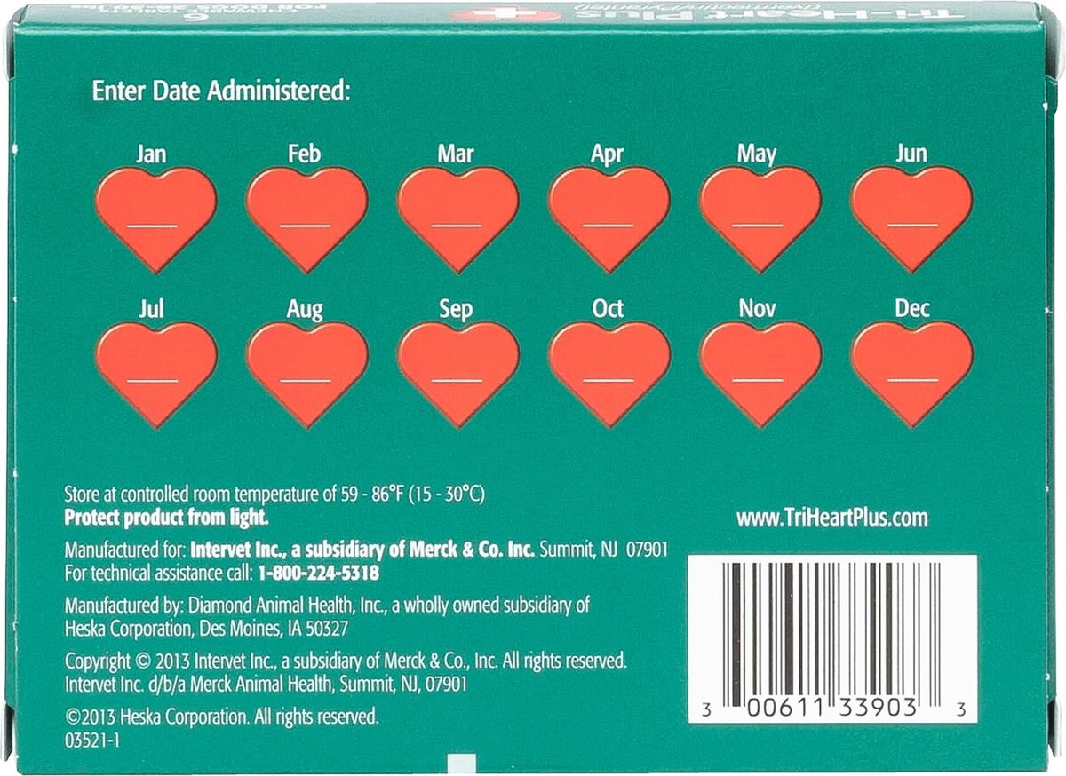 Tri-Heart Plus Chewable Tablet for Dogs， 26-50 lbs， (Green Box)