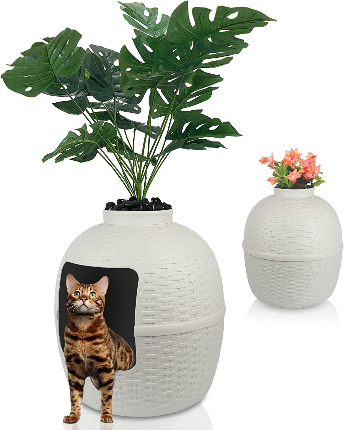 Superjoe Plastic Hidden Cat Litter Box with Decorative Planter，Gray