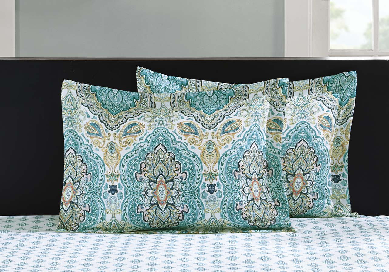 Mainstays Teal Paisley 6 Piece Bed in a Bag Comforter Set With Sheets， Tw/TXL