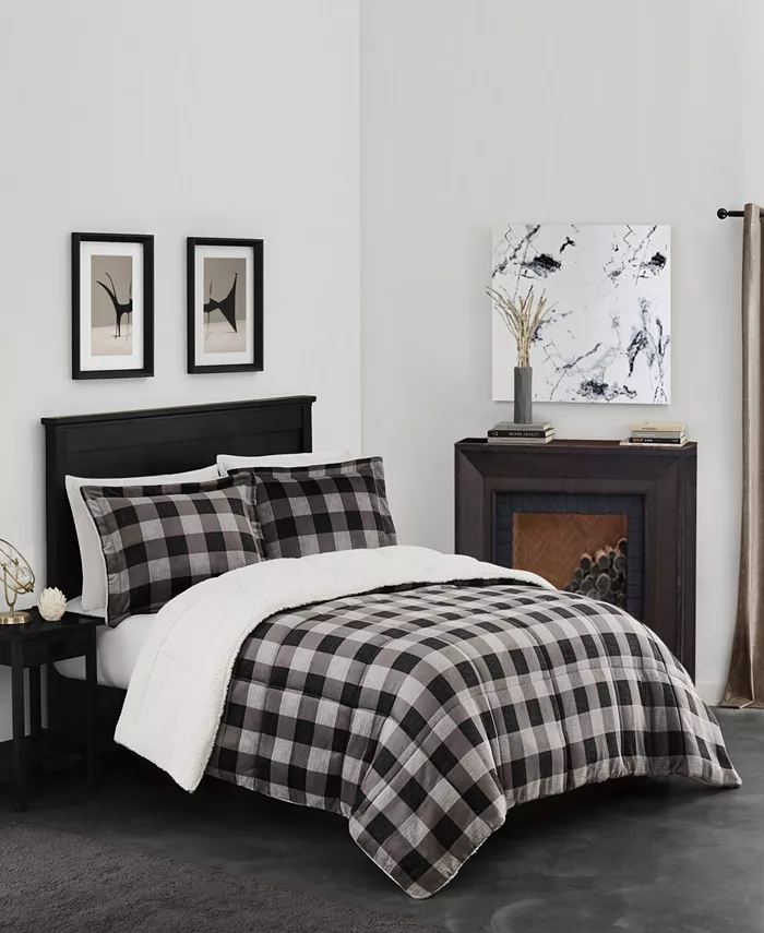 London Fog Herringbone Plaid Textured Ogee 2 Piece Comforter Set， Twin Twin XL