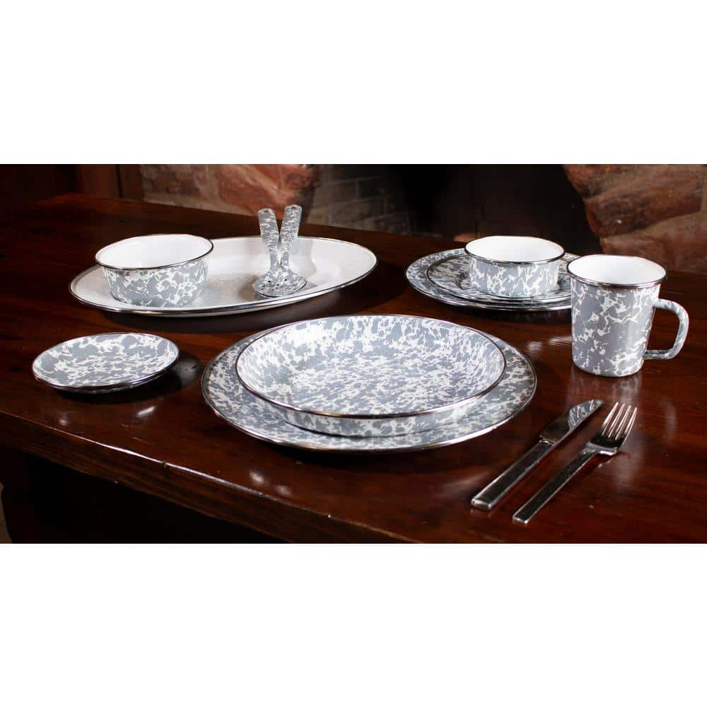 Golden Rabbit 10 in. Grey Swirl Enamelware Pasta Plate Set of 4 GY04S4