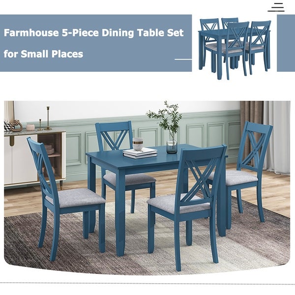 Wood 5-Piece Dining Table Set w/4 X-Back Chairs for Small Places， Blue