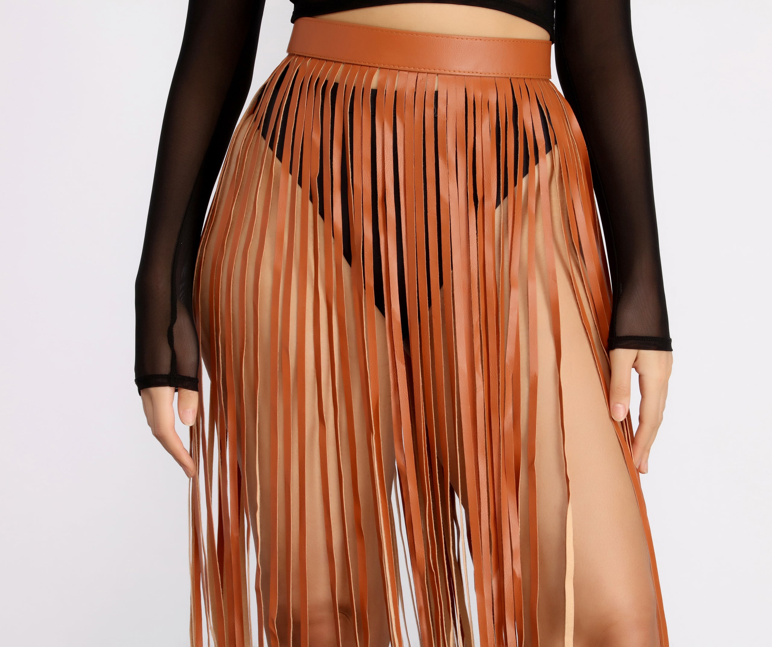 Rockin' Hun' Faux Leather Fringe Belted Skirt