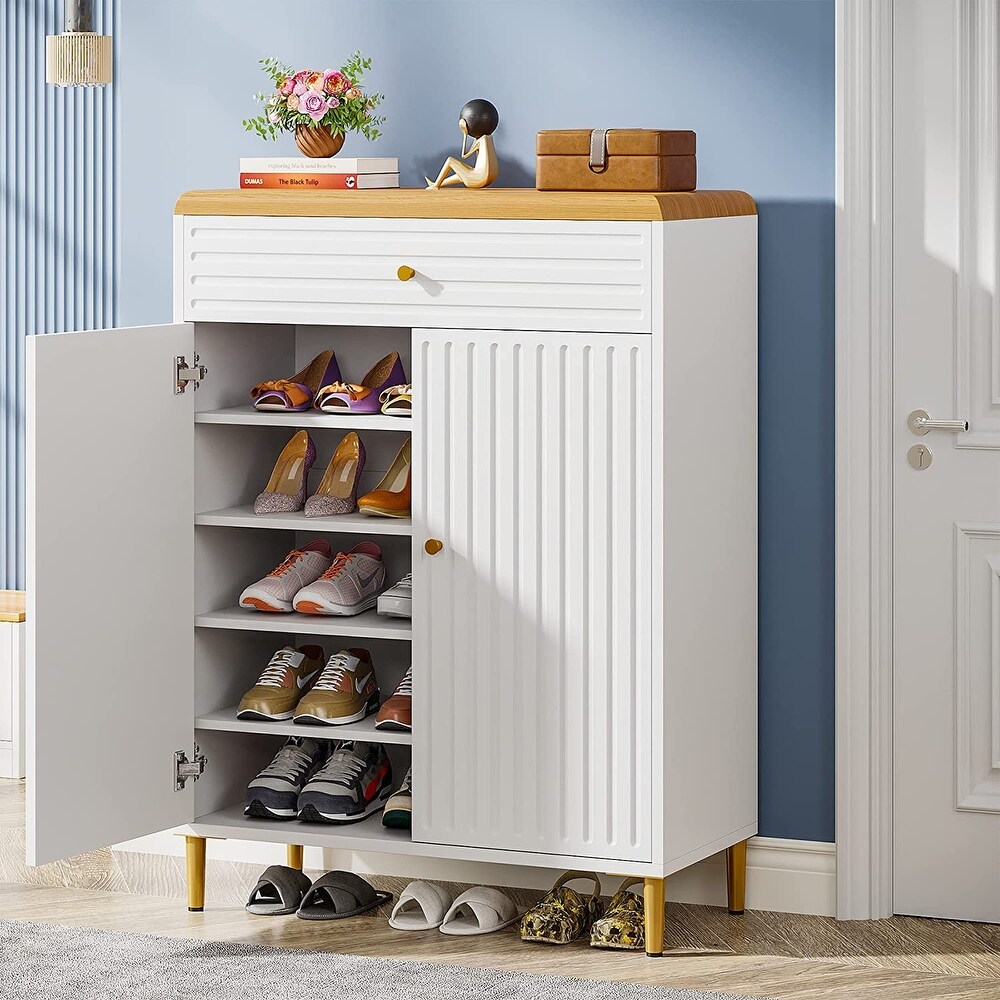 Modern Shoe Cabinet with Door and Drawer for Entryway