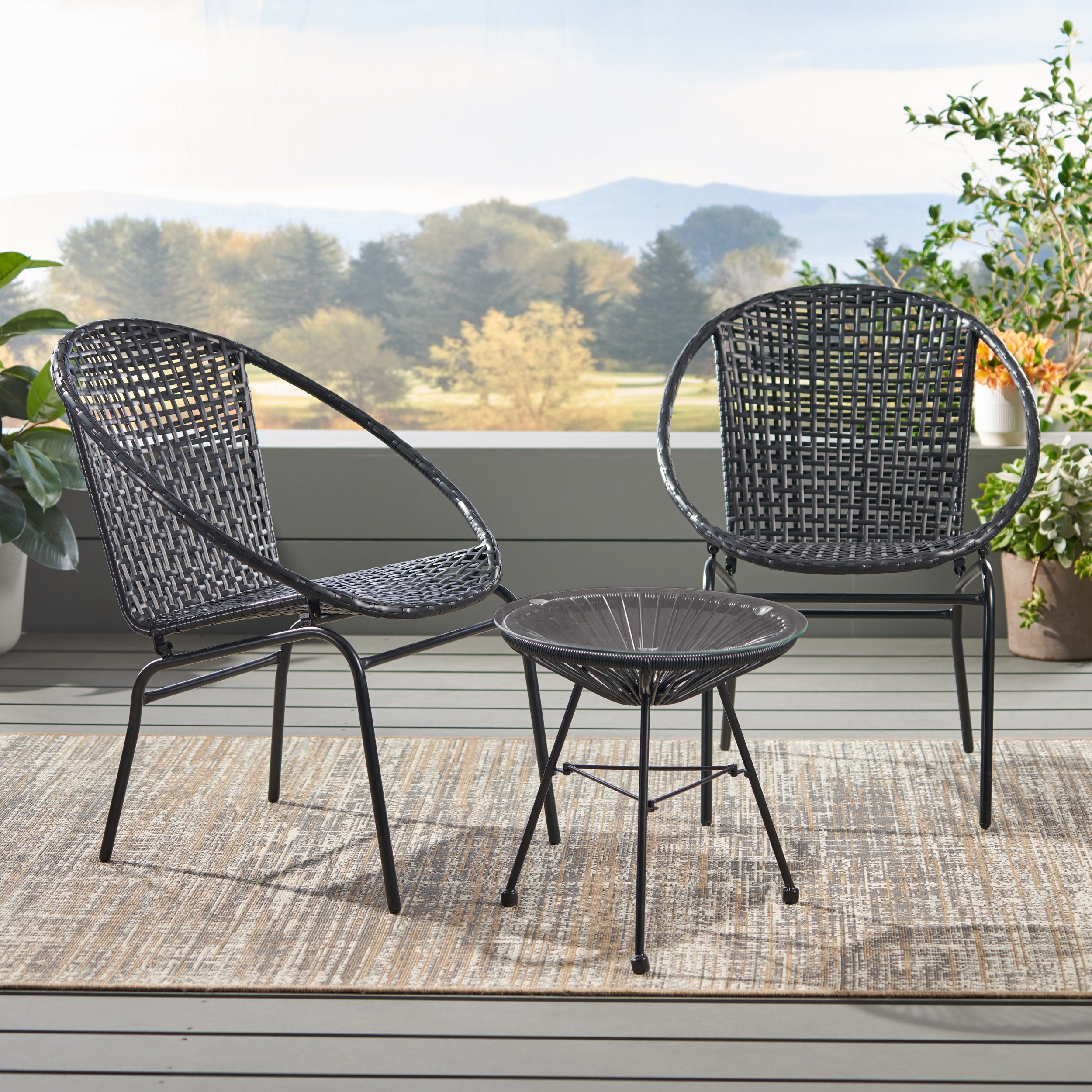 German Outdoor Modern 2 Seater Faux Rattan Chat Set