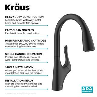 KRAUS Merlin Single Handle Pull-Down Kitchen Faucet in Matte Black KPF-1674MB