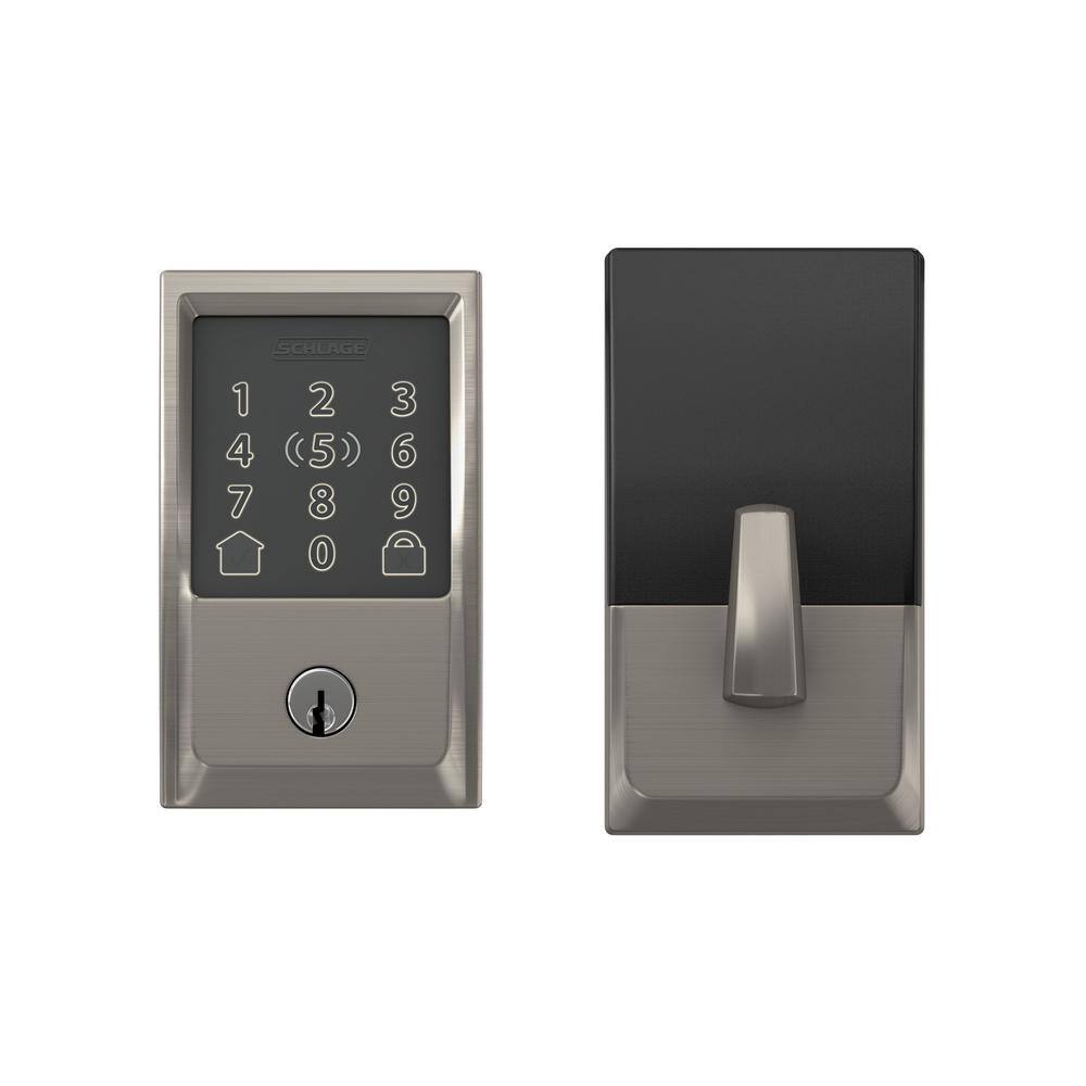 Schlage Century Satin Nickel Electronic Encode Plus Smart WiFi Deadbolt with Alarm BE499WB V CEN 619