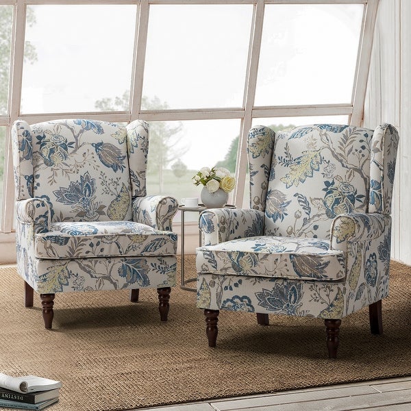 Epimethis Traditional Fabric Accent Armchair with Turned Legs Set of 2 by HULALA HOME