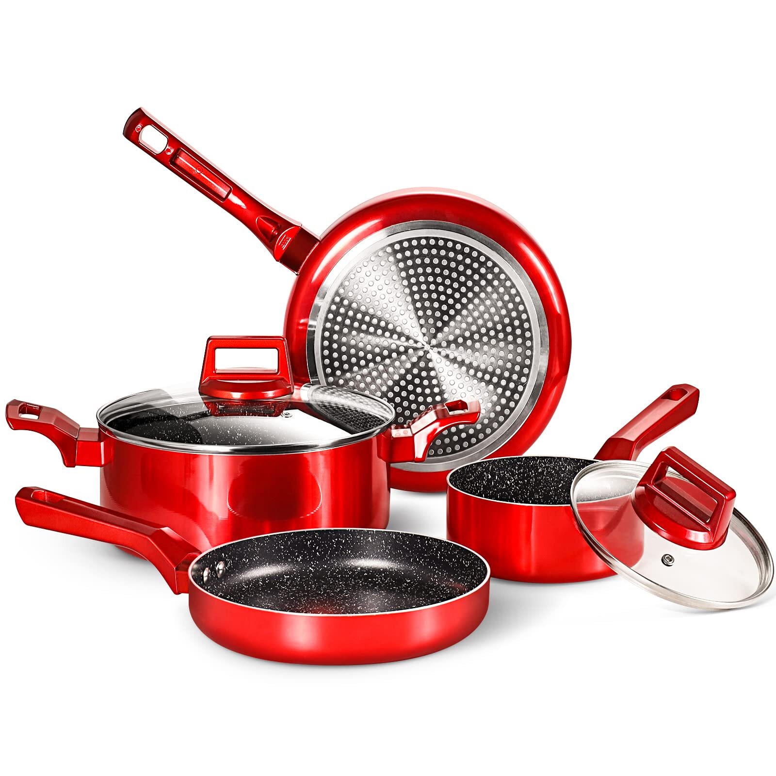 6 Pcs Pots and Pans Sets - Red