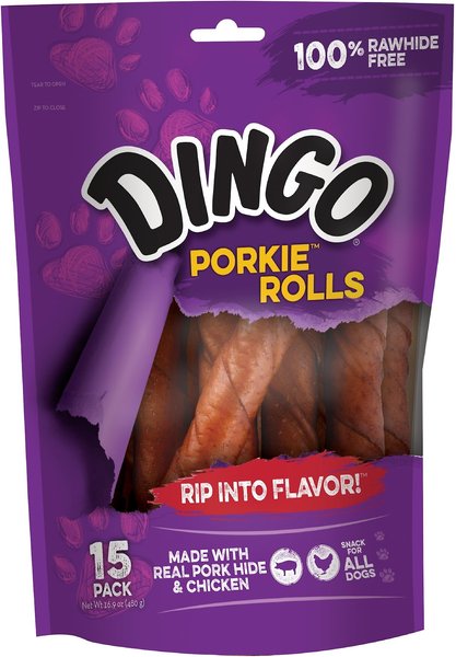 Dingo Porkie Rolls Dog Treats， 15 count