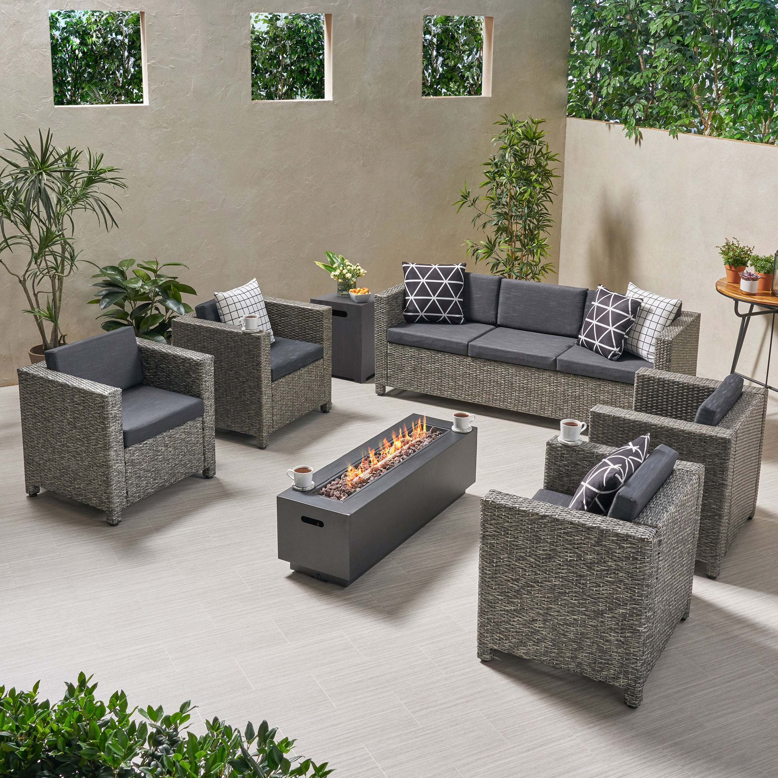 Venice 7-Seater Outdoor Fire Pit Sofa Set