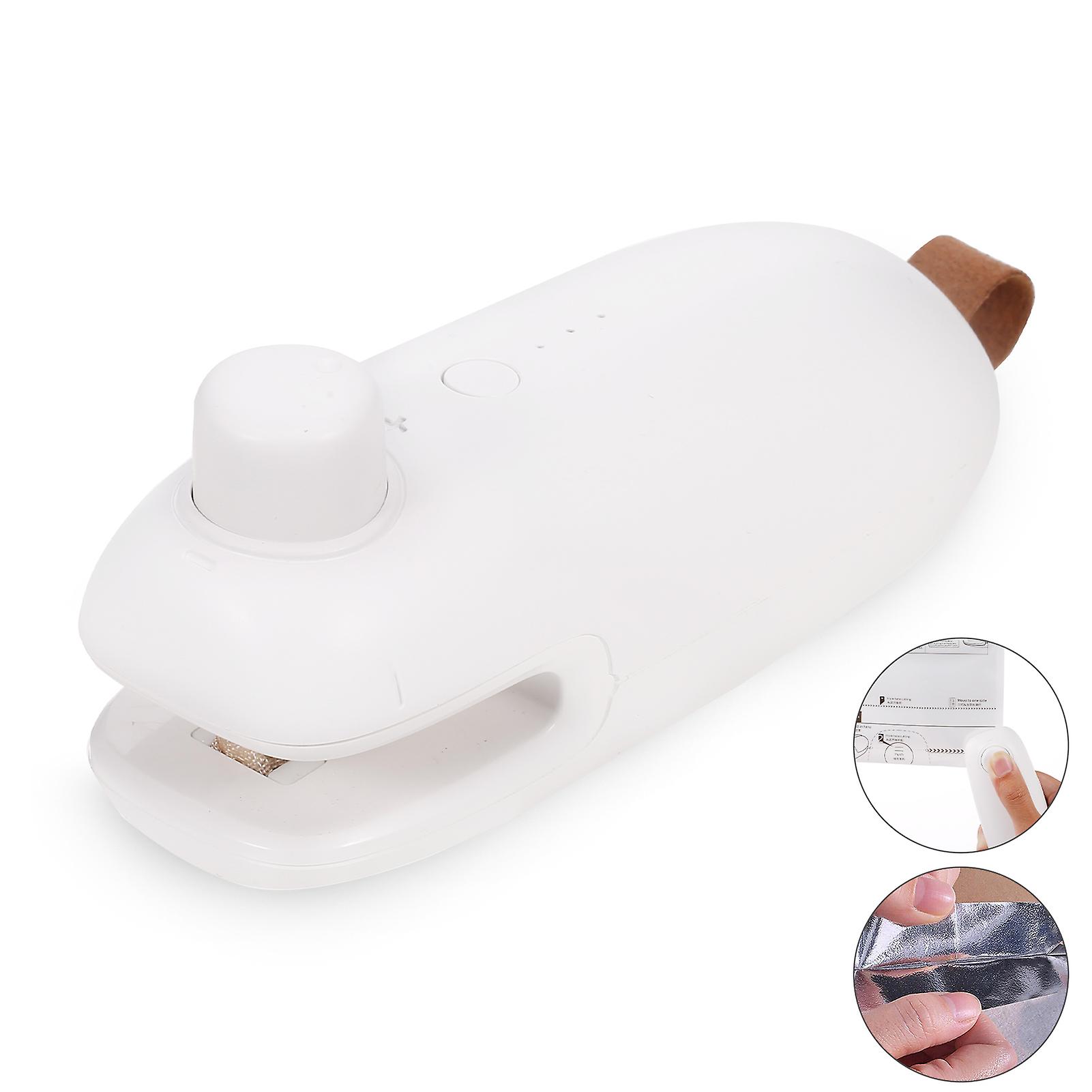 White Mini Bag Sealer Mini Heat Sealer Rechargeable Sealer and Cutter With Magnet For Plastic Bags Chip Bags Snack and Cereal Bags