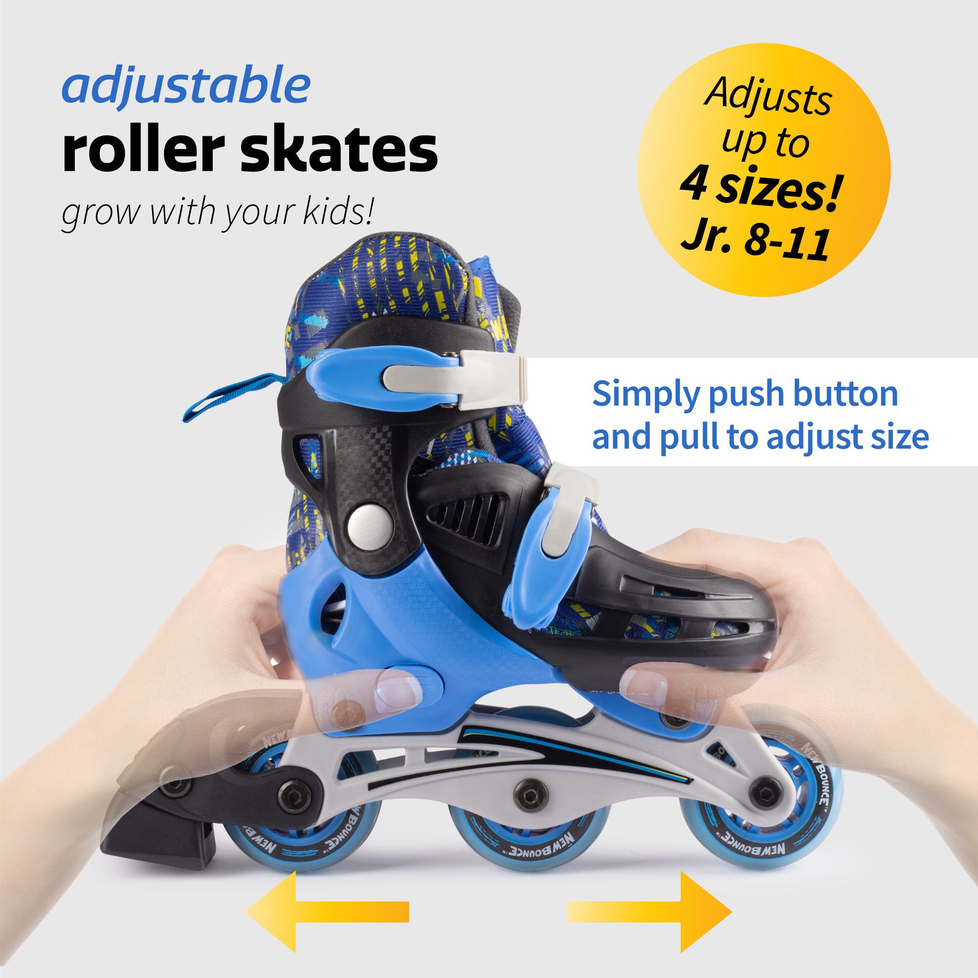 New Bounce  Convertible Skates/Roller Blades for Toddlers - Junior Shoe Size 8-11 (Blue)