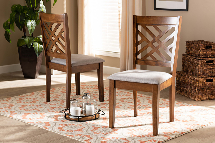 Chipman Modern Gray and Walnut Brown Dining Chair  Set of 2   Transitional   Dining Chairs   by Baxton Studio  Houzz