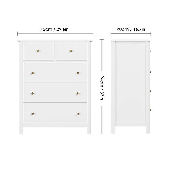 Modern Chest of Drawers， Wood Tall Dresser with 5 Drawers， Storage Organizer Chest Cabinet Nightstand for Bedroom， - as picture - - 37668912