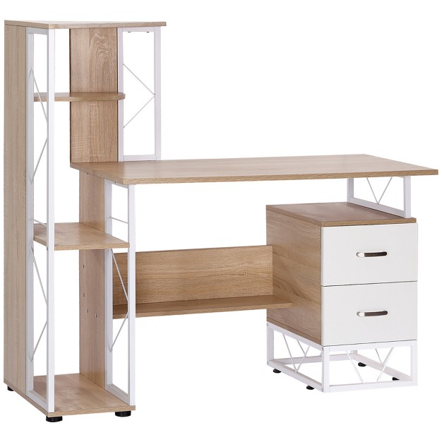 Modern Multi level Computer Desk Home Office Study Workstation With Storage Shelves Drawers And Cpu Stand