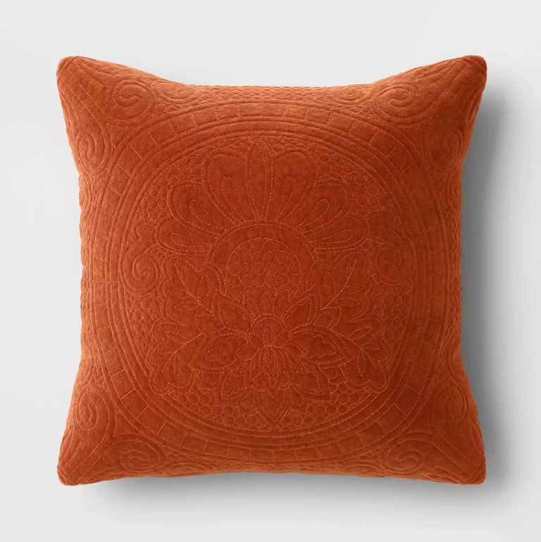 Quilted Velvet Square Throw Pillow Rust - Threshold