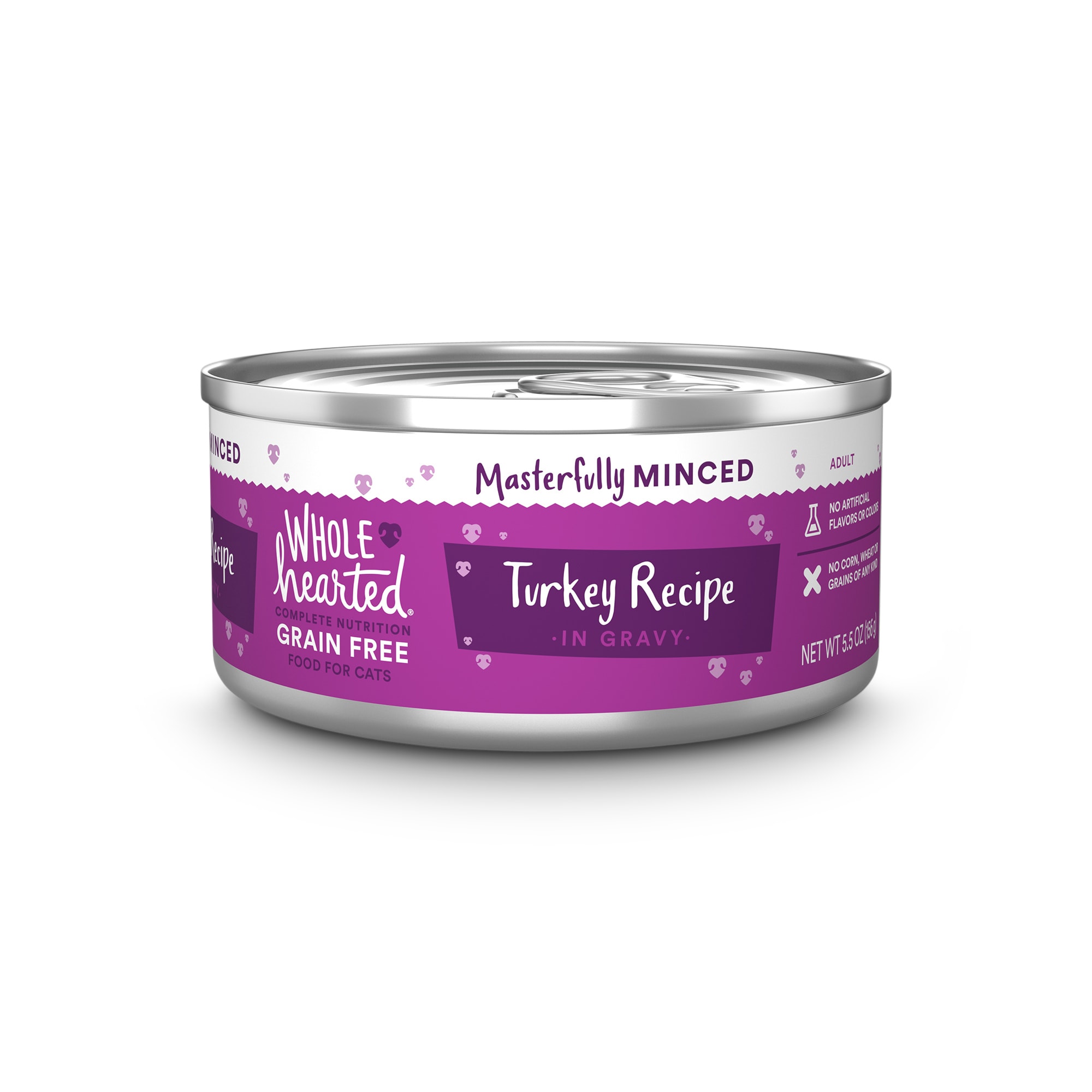 WholeHearted All Life Stages Grain-Free Turkey Recipe Minced in Gravy Wet Cat Food， 5.5 oz.， Case of 12