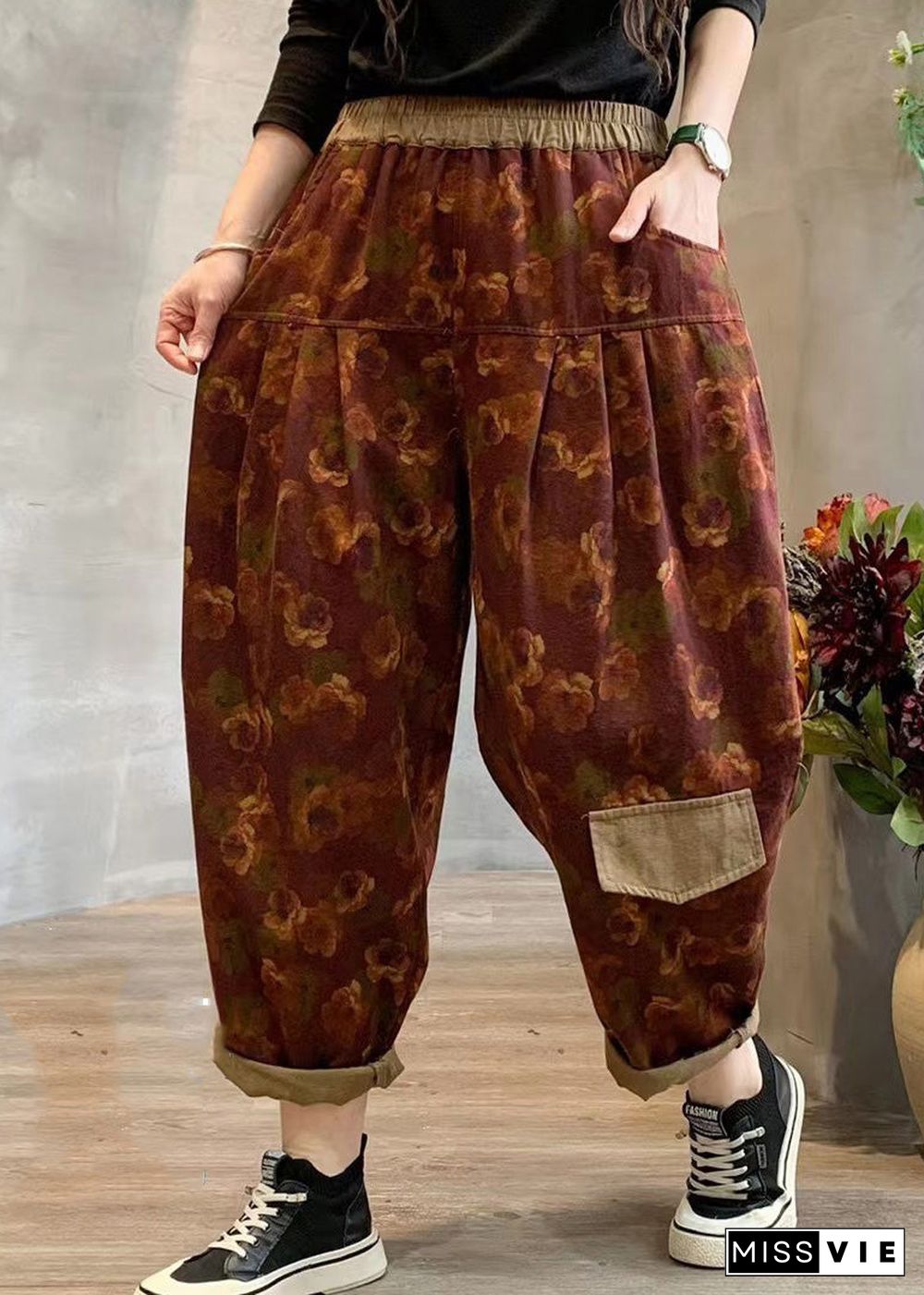 Stylish Purple Print Linen Harem Pants Summer