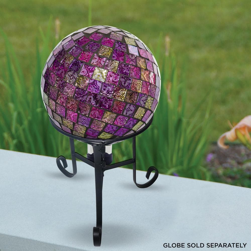 Alpine Corporation 10 in. Tall Indoor/Outdoor Glass Gazing Globe Metal Stand, Black GRS492