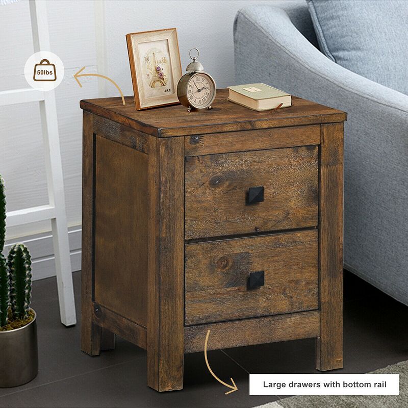 Wood 2 Storage Sliding Drawers End Nightstand-Oak