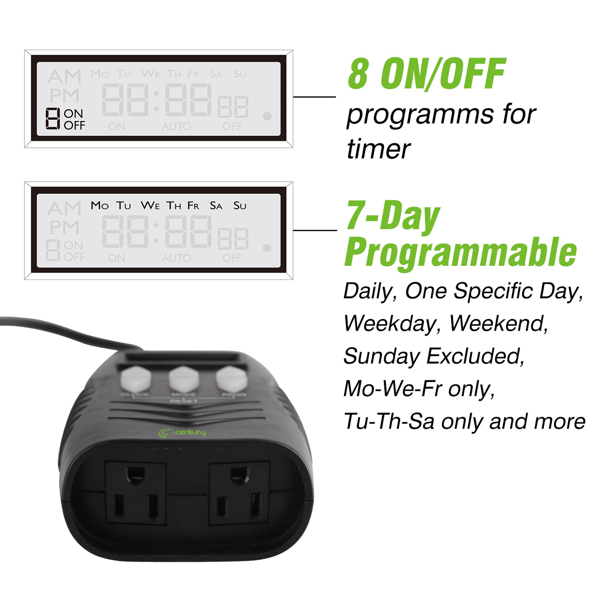 BN-LINK 7 Day Outdoor Heavy Duty Digital Programmable Timer， Dual Outlet， Weatherproof， Accurate for Lamps Ponds Christmas Lights ETL Listed