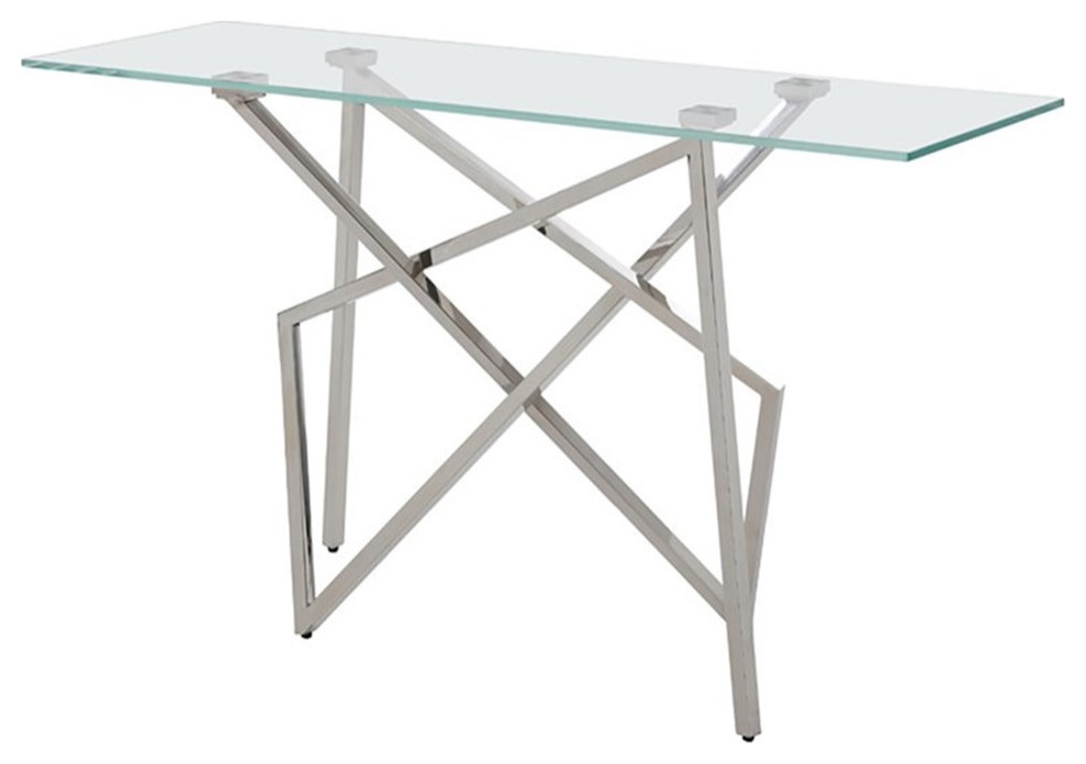 Modrest Hawkins Modern Stainless Steel  ampGlass Console Table in Silver/Clear   Contemporary   Console Tables   by Homesquare  Houzz