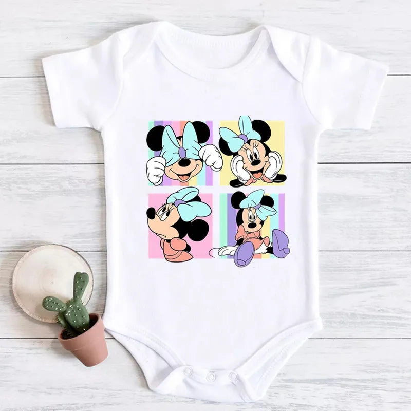 2024 New Summer Baby Clothing cotton micky mouse print bodysuit white short sleeve newborn romper 0-24M Toddler Jumpsuit