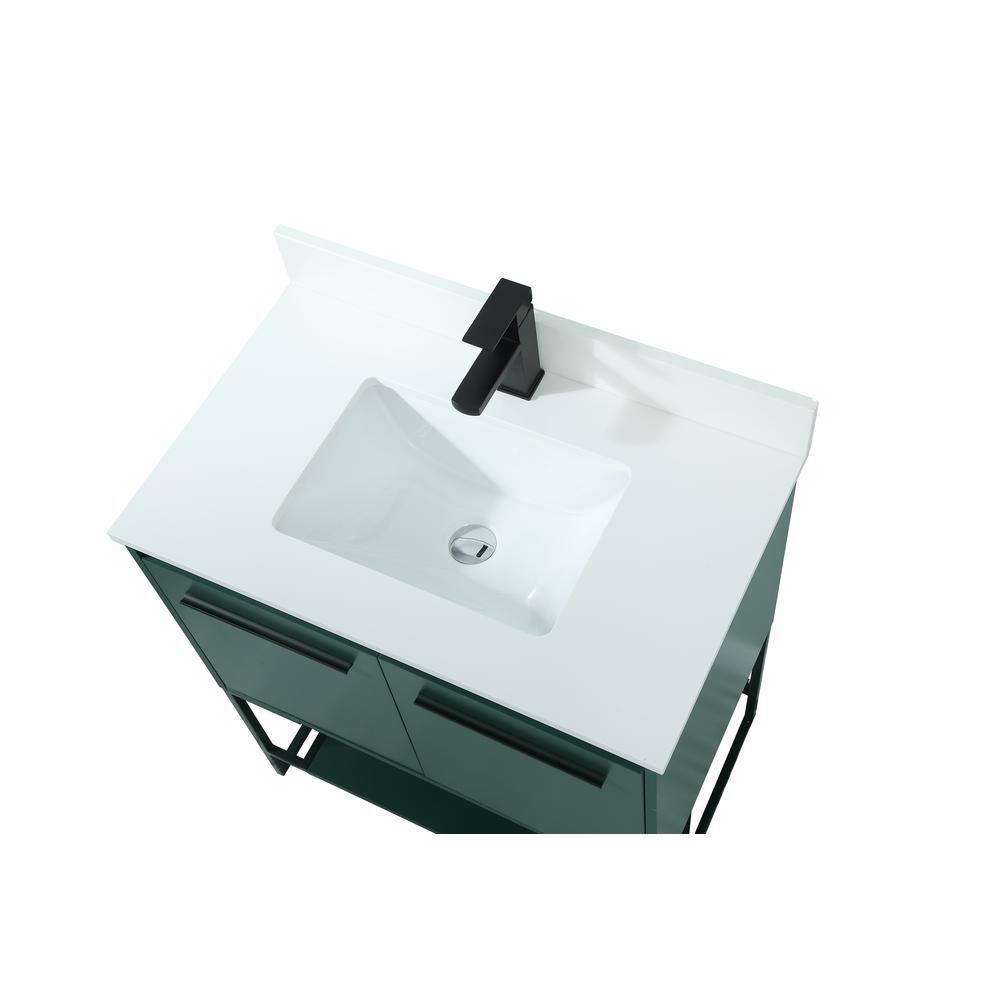 Simply Living 30 in. Single Bathroom Vanity in Green with Quartz Vanity Top in Ivory White SL127590MGN