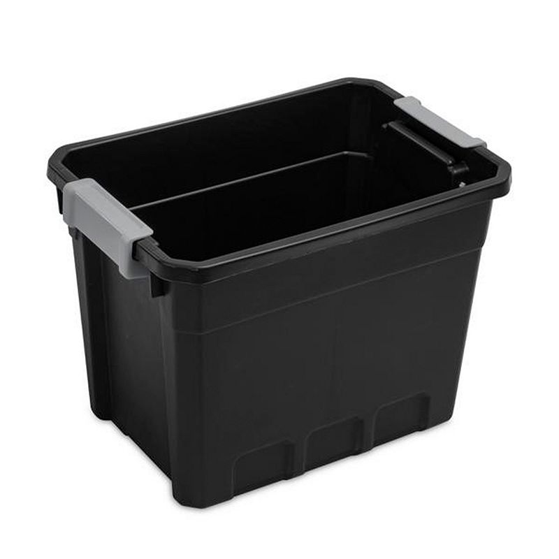 Sterilite 7.5 Gal Rugged Industrial Storage Totes w/ Latch Lids， Black (6 Pack)