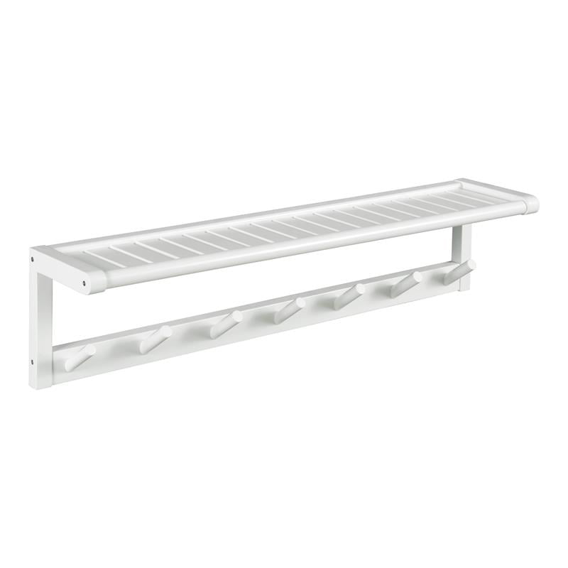 New Ridge Home Goods Abingdon Wood Large Peg Coat Rack with Shelf in White