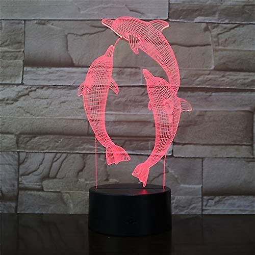 3d Dolphin Night Light 7 Color Change Led Table Desk Lamp Acrylic Flat Abs Base Usb Charger Home Birthday Xmas Kid Children Gift