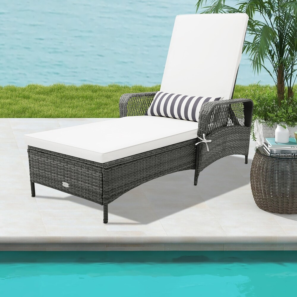 Gymax Patio Rattan Chaise Lounge Outdoor PE Wicker Sun Lounger w/