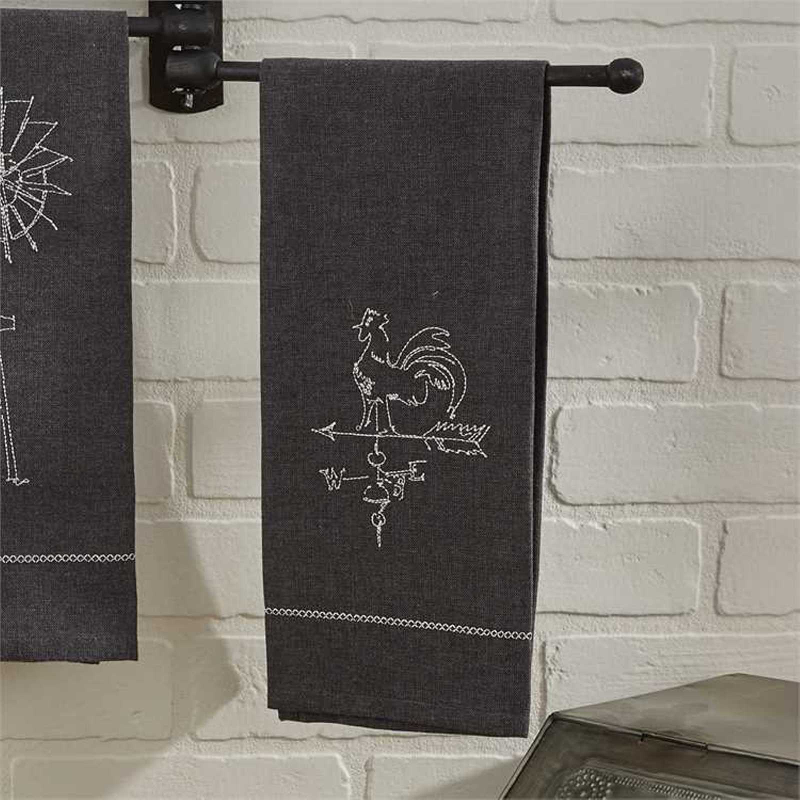 Park Designs Rooster Weathervane Embroidered Kitchen Dish Towel Gray