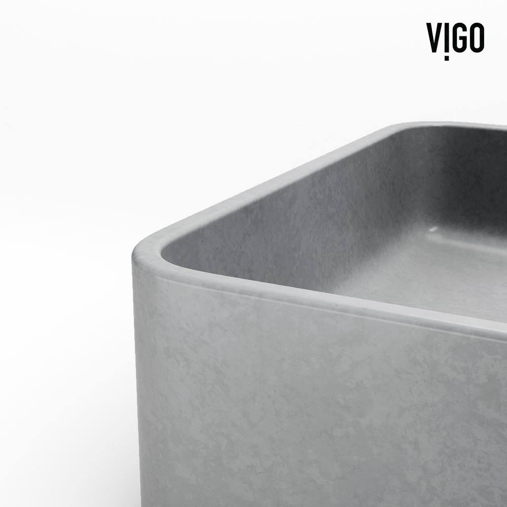 VIGO Segovia Gothic Gray Concreto Stone 16 in. L x 12 in. W x 4 in. H Rectangular Vessel Bathroom Sink VG04064