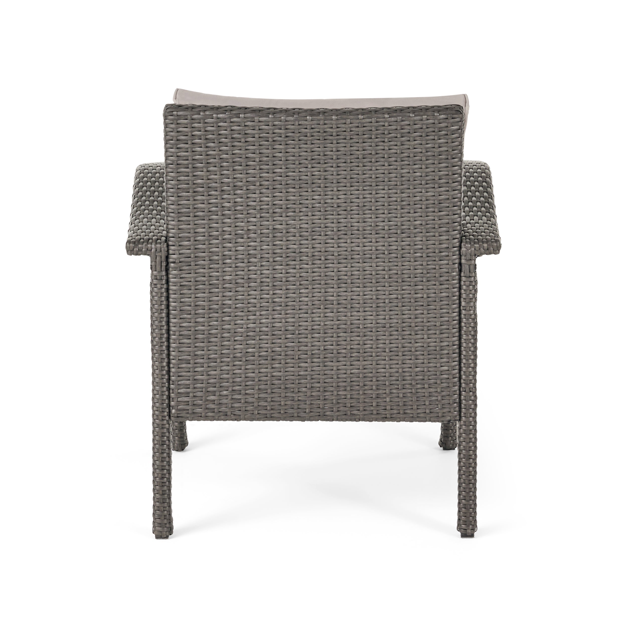 Outdoor 3-Piece Gray Wicker Chat Set with Silver Cushions