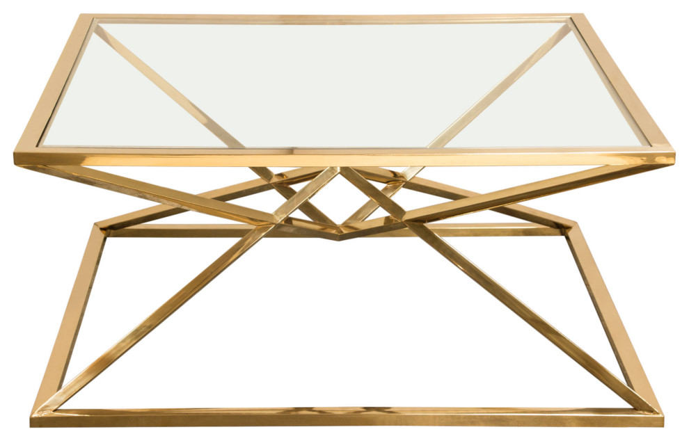 40 quot40 quotSquare Glass Coffee Table Stainless Steel Gold Frame   Contemporary   Coffee Tables   by Sideboards and Things  Houzz