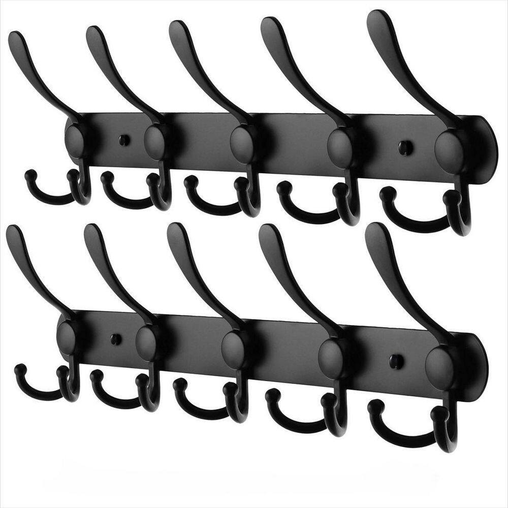 Dracelo Wall Mounted Bathroom Stainless Steel Rack with 5 Hooks in Black 2 Pack B085L6C35K