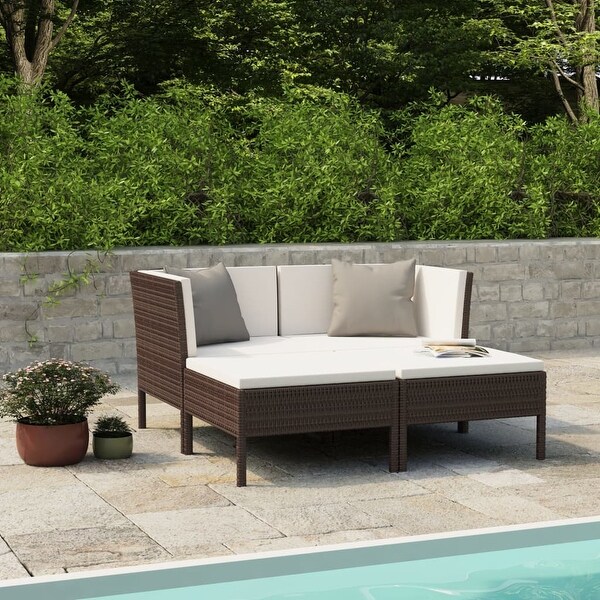 4 Piece Patio Lounge Set with Cushions Poly Rattan Brown - Overstock - 36225782