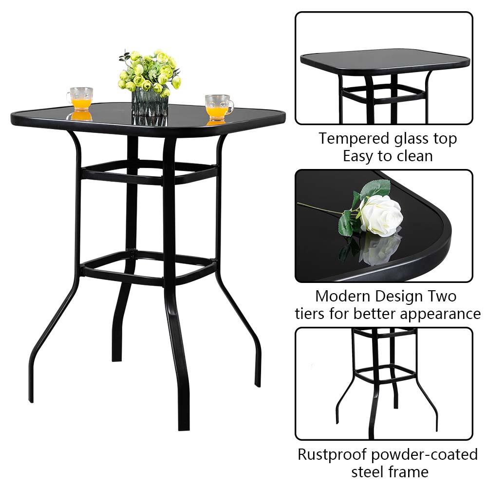 Winado 51in Outdoor bar High Bistro，3 Piece Patio Bar Set w/ Glss Table Top