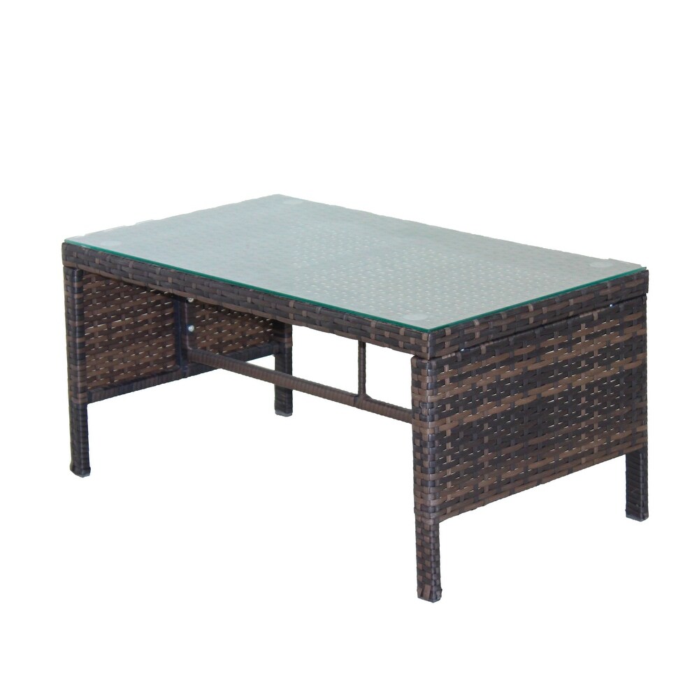 Outdoor Patio Coffee Table with Clear Tempered Glass