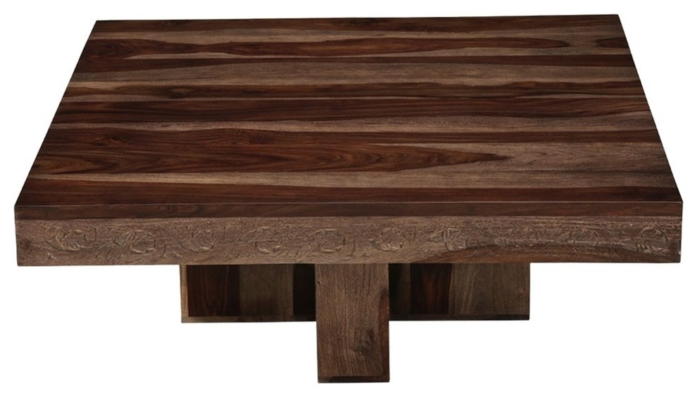 Dallas Midnight Solid Wood Square Pedestal Rustic Coffee Table   Transitional   Coffee Tables   by Sierra Living Concepts Inc  Houzz