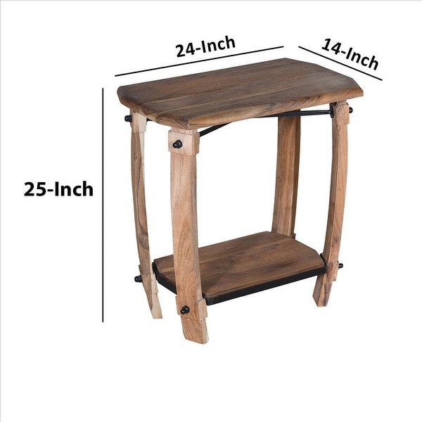 24 Inch Retro Rectangular Wooden End Side Accent Table with Bottom Shelf， Natural Brown - 25 H x 24 W x 14 L Inches