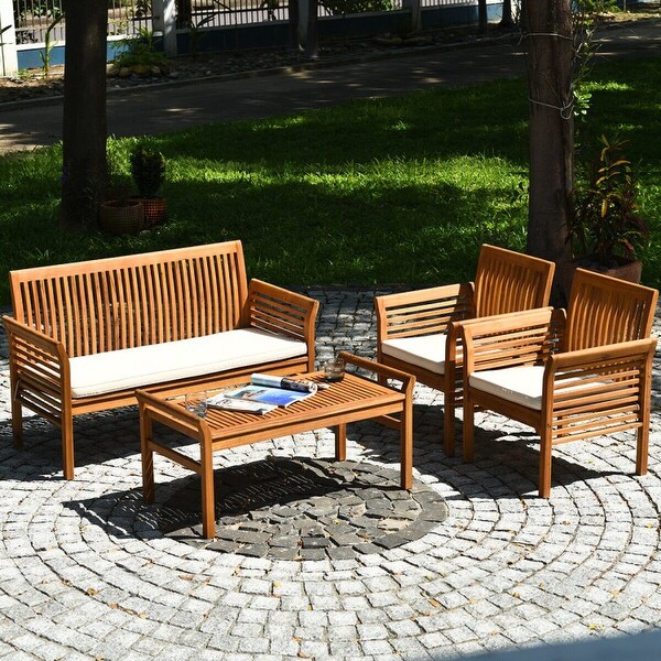 4 Pcs Outdoor Acacia Wood Sofa Furniture Set - 50.5