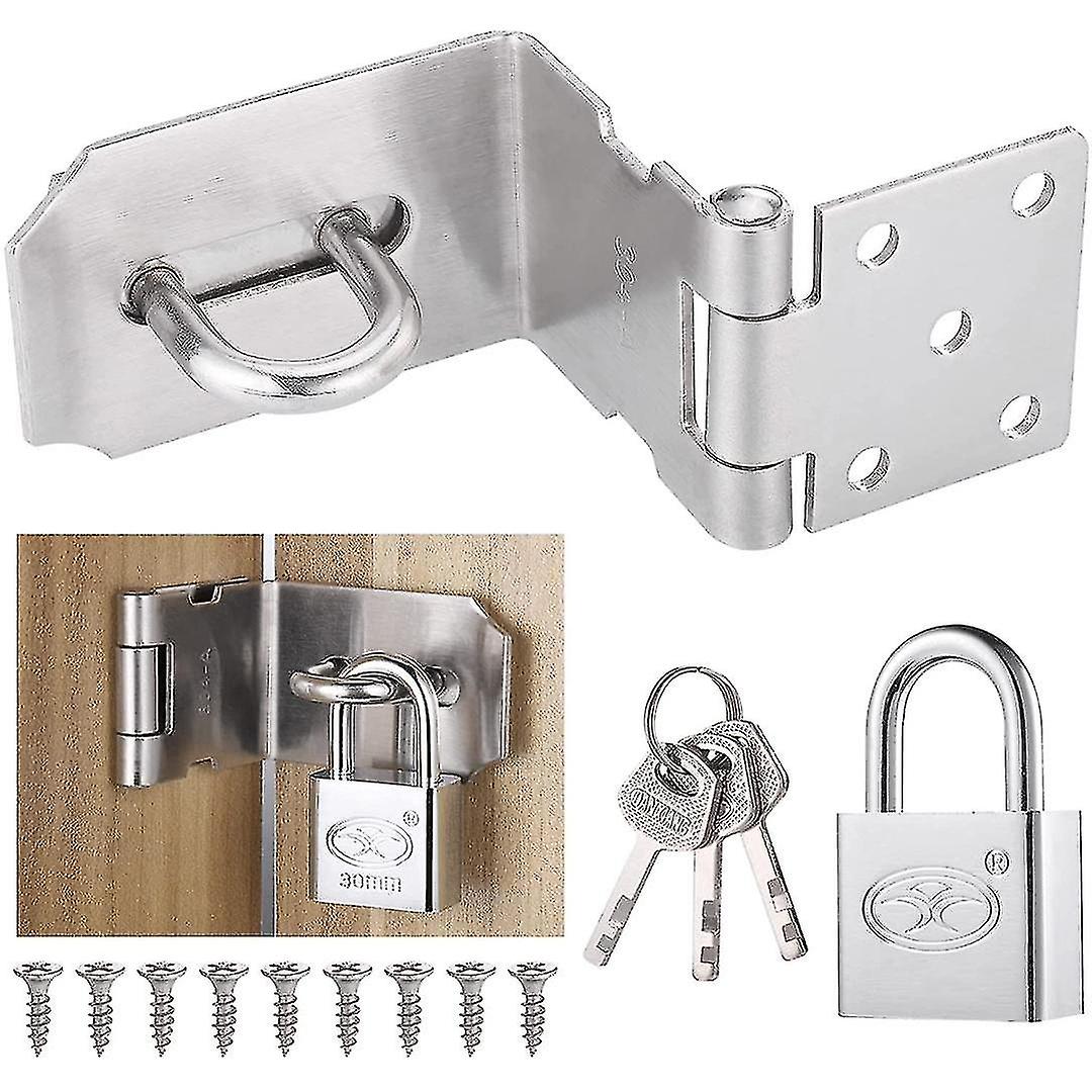 90 Degree Padlock Hasp With Padlock And Screws， Stainless Steel Door Latch Hasp， Undeformable Right Angle Padlock Hasp For Wooden Door， Garden， Window