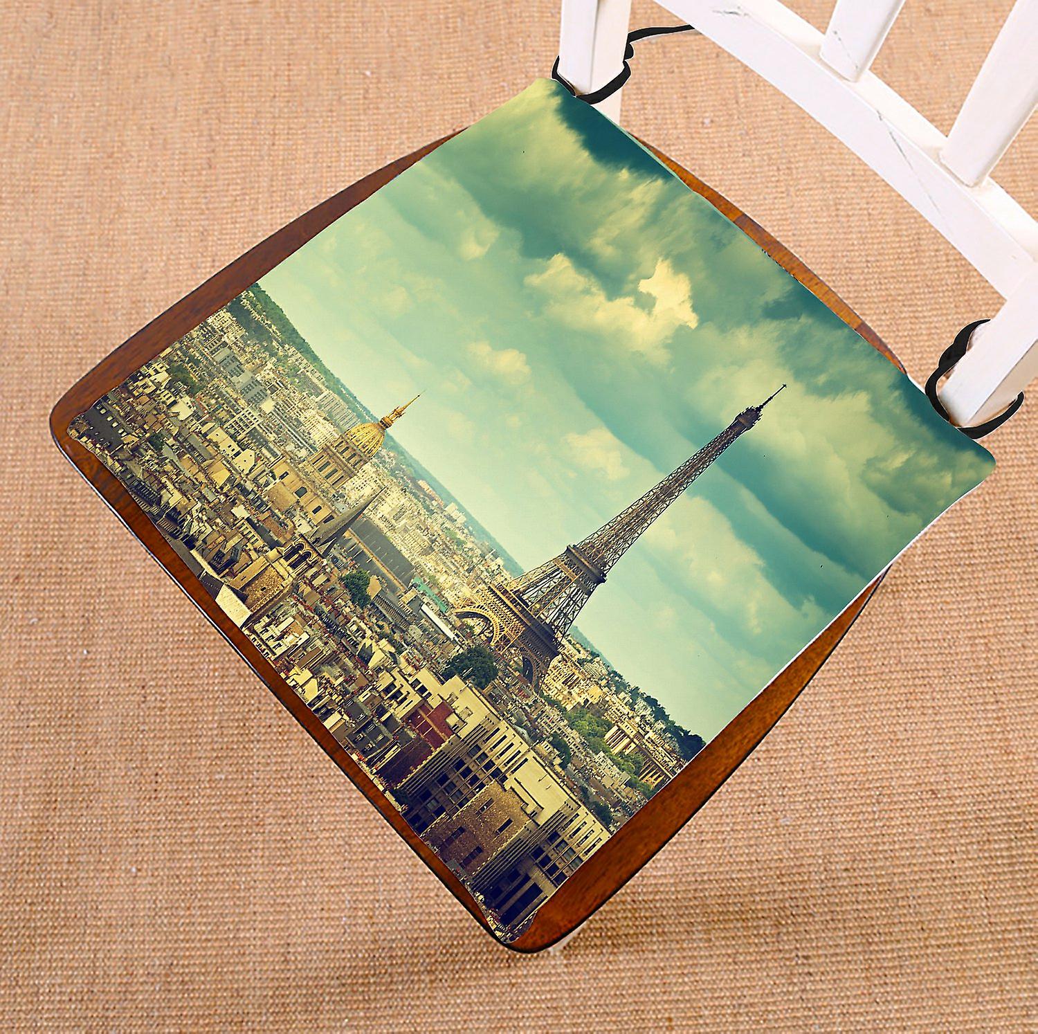 Cityscape City Landmark Chair Pad，eiffer Tower And Church In River Seat Cushion Chair Cushion Floor Cushion 40x40 Cm