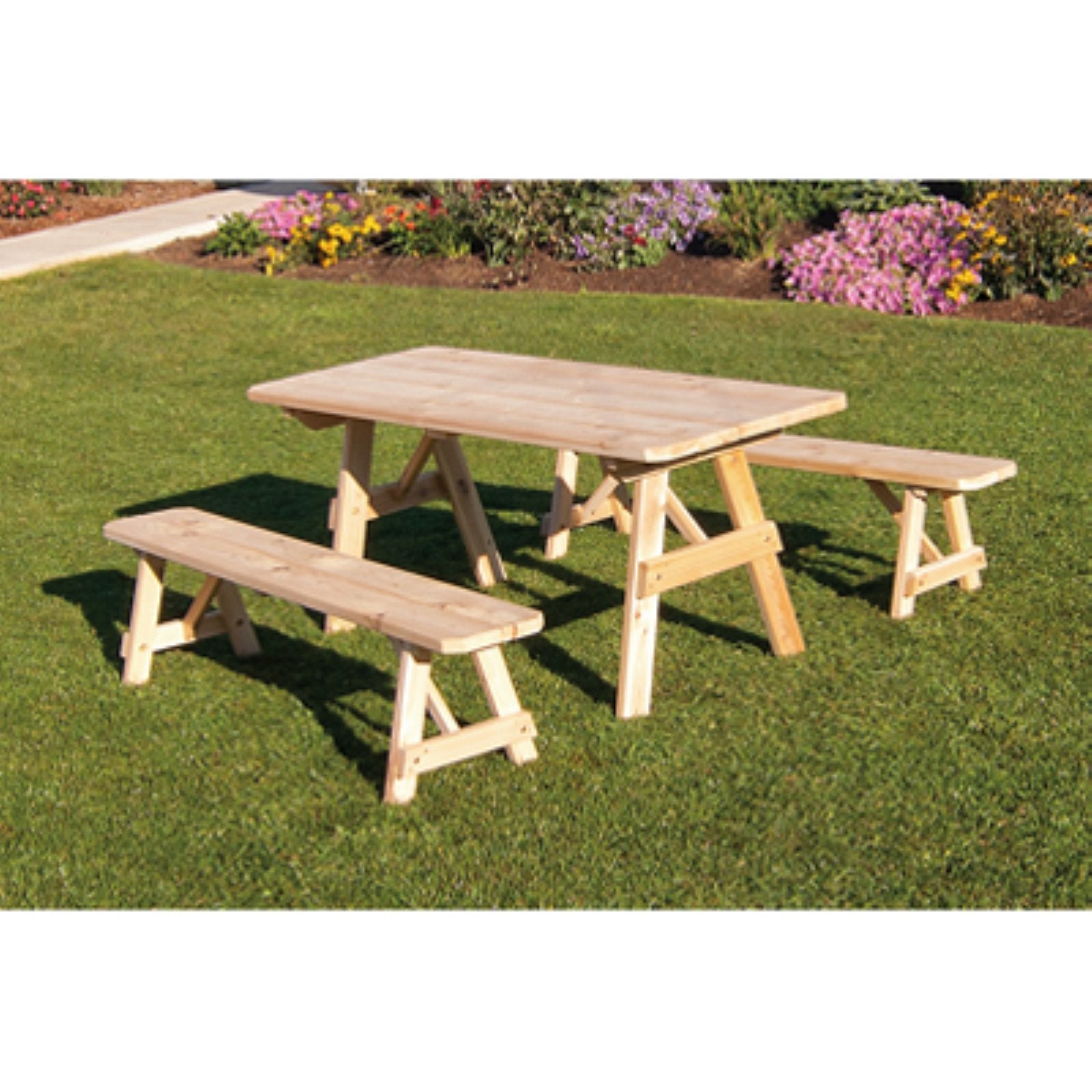 A andamp; L Furniture Western Red Cedar Traditional Picnic Table with 2 Side Benches