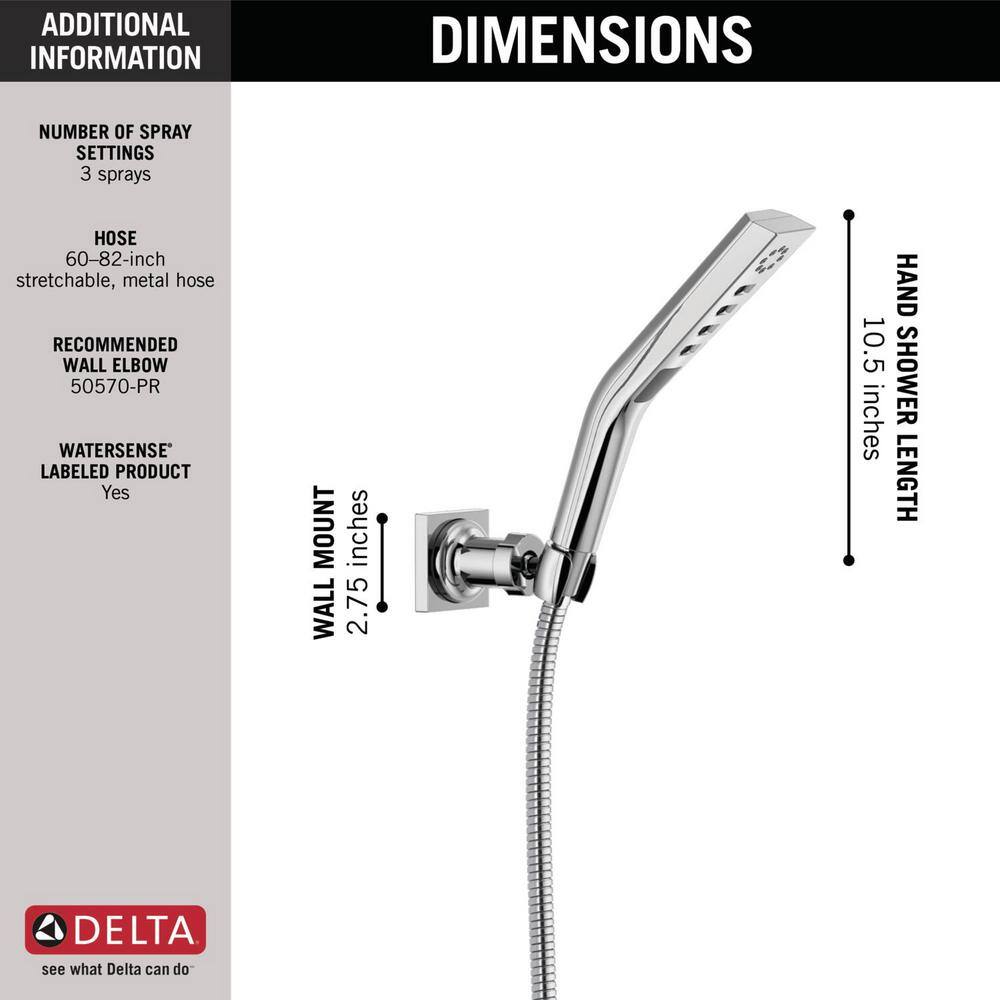 Delta 3-Spray Patterns 1.75 GPM 1.81 in. Wall Mount Handheld Shower Head with H2Okinetic in Lumicoat Chrome 55799-PR